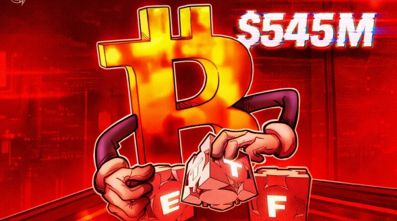 Bitcoin ETFs extend losses with $545M outflows as BTC nears $70K